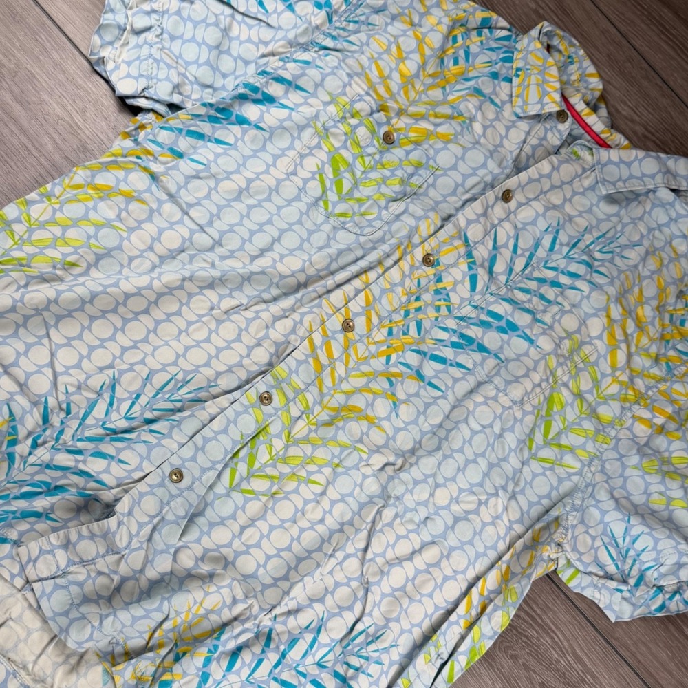 Tommy Bahama Mens Button Front Shirt Island Modern Fit Silk Blue Yellow XXL